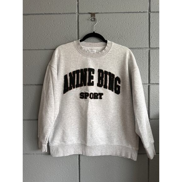 Women's Anine Bing Tyler Oversized Crewneck Varsity Sweatshirt size L in Gray - Picture 2 of 7